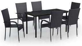 vidaXL Σετ Τραπεζαρίας Κήπου 7 Τεμαχίων Μαύρο