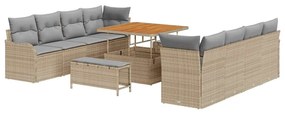 vidaXL Σετ Καναπέ Κήπου Ρυθμιζόμενο ύψος 11 pcs Μπεζ συνθετικό ρατάν