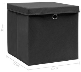 Κουτιά Αποθήκευσης με Καπάκια 4 τεμ Μαύρα 32x32x32εκ Υφασμάτινα - Μαύρο