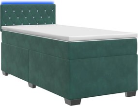 vidaXL Κρεβάτι Box Spring με Στρώμα και LED Σκούρο Πράσινο 90 x 200 cm