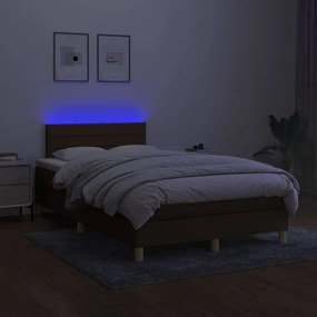 vidaXL Κρεβάτι Boxspring με Στρώμα &amp; LED Σκ.Καφέ 120x200 εκ Υφασμάτινο