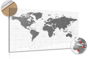 Εικόνα στο φελλό ενός πολιτικού χάρτη του κόσμου σε μαύρο & άσπρο - 120x80  arrow