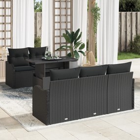 vidaXL Σετ Σαλονιού Κήπου 6 τεμαχίων με Μαξιλάρια σε Μαύρο Πολυ Ρατάν