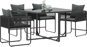 vidaXL Καρέκλα με μαξιλάρι 4 pcs Μαύρο και Ανθρακί Ράτα PE