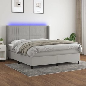 Κρεβάτι Boxspring με Στρώμα &amp; LED Αν.Γκρι 160x200εκ. Υφασμάτινο - Γκρι