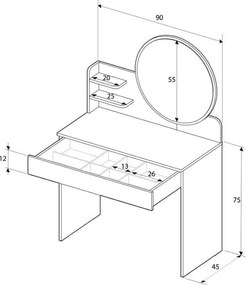 Τουαλέτα με καθρέπτη Dior Megapap χρώμα λευκό 90x45x138εκ.