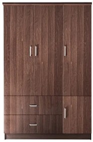 CLOSET Ντουλάπα Τετράφυλλη, 5 Ράφια, 2 Συρτάρια, Θέσεις για Κρεμάστρες, Απόχρωση Καρυδί