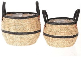 Καλάθια (Σετ 2Τμχ) 012.862464059 Με Χέρια Φ27x25cm Ψάθινα Natural-Black Mat