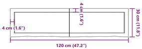 Ράφι Τοίχου 120x30x(2-6) εκ. από Ακατέργαστο Μασίφ Ξύλο Δρυός - Καφέ