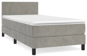 vidaXL Κρεβάτι Boxspring με Στρώμα Ανοιχτό Γκρι 80x200 εκ. Βελούδινο