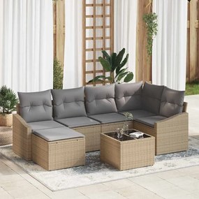 vidaXL Σετ Καναπέ με μαξιλάρι 7 pcs Μπεζ συνθετικό ρατάν