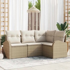 vidaXL Σετ Καναπέ jardín  4 τμχ με μπεζ μαξιλάρια και πολυραντάν