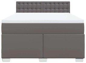 vidaXL Κρεβάτι Boxspring με Στρώμα Γκρι 140x190εκ. από Συνθετικό Δέρμα