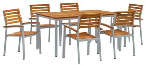 vidaXL Σέτ φαγητού για κήπο 7 pcs Γκρι και καφέ 150 x 90 x 75 cm