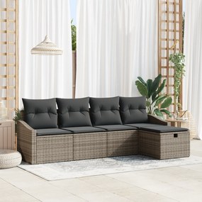 vidaXL 5 Τεμαχίων Σετ Καναπέ Κήπου με Μαξιλάρια Γκρι Πολυ Ρατάν