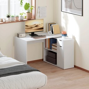 HOMCOM Ευέλικτο γραφείο, 2-βάθμιο ντουλάπι, συρτάρι, ανοιχτά ράφια, ξύλο, λευκό
