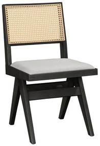 Καρέκλα Winslow pakoworld ξύλο rubberwood μαύρο-pvc rattan φυσικό-ύφασμα γκρι | Συσκευασία 2 τμχ
