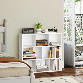 HOMCOM Βιβλιοθήκη 3 επιπέδων, 8 ράφια, Πλάκα μορίων, Ράφι αποθήκευσης, Λευκό