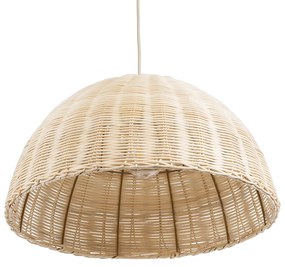 GloboStar® MONTANA 02378 Boho Κρεμαστό Φωτιστικό Οροφής Μονόφωτο 1 x E27 AC220-240V IP20 - Φ50 x Υ25cm - Μπεζ Μπαμπού Πλέγμα Καμπάνα - 5 Χρόνια Εγγύηση