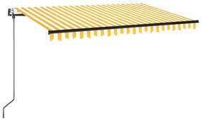 vidaXL Τέντα Αυτόματη με LED &amp; Αισθ. Ανέμου Κίτρινο/Λευκό 450x350 εκ.