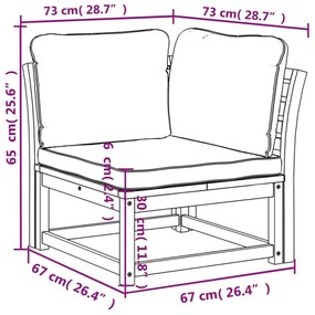Καναπές Κήπου Γωνιακός Μαξιλάρια 73x73x65εκ. Μασίφ Ξύλο Ακακίας - Καφέ