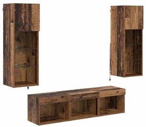 vidaXL Μονάδες Τοίχου Τηλεόρασης 5 pcs Μαύρη Οξυά Επεξεργασμένο ξύλο