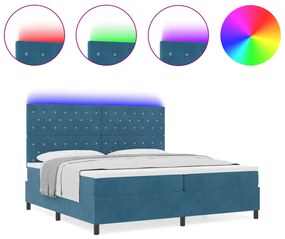 vidaXL Κλίνες Στρώματος με Μαξιλάρι & LED Σκούρο Μπλε 200x200 εκ Βελούδο