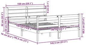 Πλαίσιο Κρεβατιού με Κεφαλάρι 140 x 190 εκ. Μασίφ Πεύκο - Καφέ