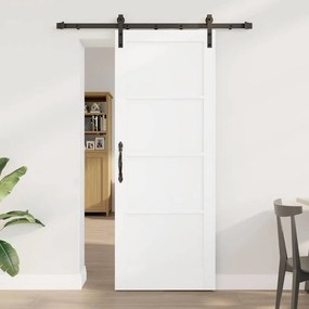 vidaXL Συρόμενη Πόρτα με Σετ Εξαρτημάτων Λευκό 78x202 εκ. Συμπαγές Ξύλο Πεύκου
