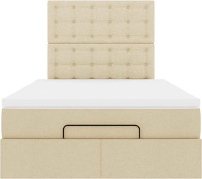 vidaXL Οθωμανικό κρεβάτι με στρώμα &amp; LEDs Cream 120x190cm ύφασμα