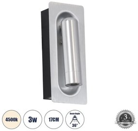 Χωνευτό Φωτιστικό Τοίχου Bed Side 3W 4500K Αλουμίνιο MANHATTAN Globostar-61099-Χρώμιο 61099