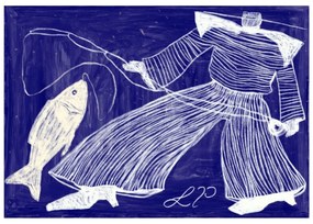 Πόστερ Sam Fishing - Μπλε Άσπρο 50 x 70 cm THE POSTER CLUB