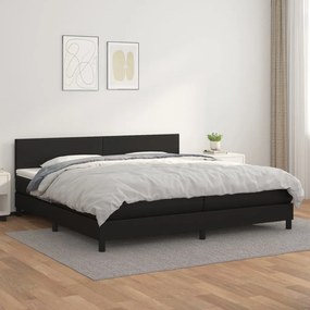 Κρεβάτι Boxspring με Στρώμα Μαύρο 200x200 εκ. Συνθετικό Δέρμα - Μαύρο