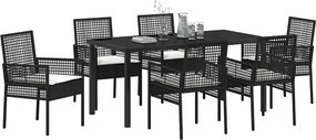 vidaXL Σέτ φαγητού για κήπο 7 pcs Μαύρο συνθετικό ρατάν