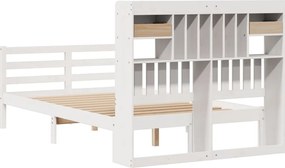 vidaXL Κρεβάτι Βιβλιοθήκη Χωρίς Στρώμα Λευκό 135x190 εκ Μασίφ Πεύκο