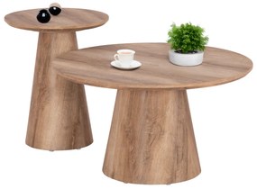 ΣΕΤ 2ΤΜΧ ΤΡΑΠΕΖΙΑ ΣΑΛΟΝΙΟΥ KARAN HM21085 MDF ΦΥΣΙΚΟ ΞΥΛΟΥ Φ80εκ &amp; Φ45εκ