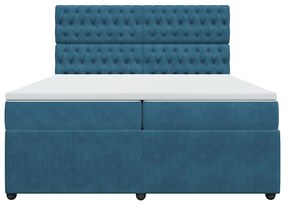 vidaXL Κρεβάτι Boxspring με Στρώμα Μπλε 200x200 εκ. Βελούδινο