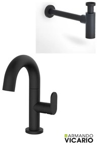 Armando Vicario Slim Black Matt Μπαταρία Νιπτήρος με βαλβίδα clic-clac+Σιφών 500010-400 R0262-400