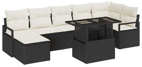 vidaXL Σετ καναπέ κήπου  με 8 κομμάτια και μαξιλάρια, μαύρο πολυράτανο.