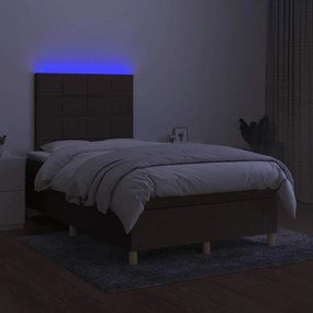 vidaXL Κρεβάτι Boxspring με Στρώμα &amp; LED Σκ.Καφέ 120x190εκ. Υφασμάτινο