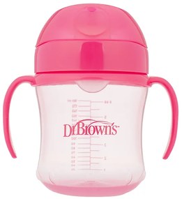 DR. BROWN'S Κύπελλο 180 ml μαλακό στόμιο με καπάκι και λαβές ροζ TC 61001-pink