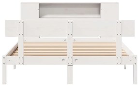 Κρεβάτι Βιβλιοθήκη Χωρίς Στρώμα Λευκό 135x190 εκ Μασίφ Πεύκο - Λευκό