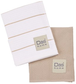 Ποτηρόπανο Σετ 2τμχ Βαμβακερό 30x50εκ. Kitchen 0830 Taupe-White Das Home