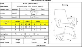 BF3600V Πολυθρόνα Γραφείου Επισκέπτη, Μέταλλο Βάση Χρώμιο - PU Μαύρο   2τμχ