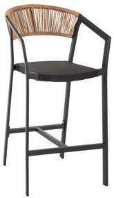 BAR STOOL ALUMINUM WITH ARMS BLACK TEXTLINE PE RATTAN 56x58x105Hcm.