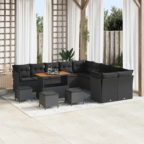 vidaXL Σετ Καναπέ Κήπου 14 Τεμαχίων με Μαξιλάρια Μαύρο Πολυ Ράττον