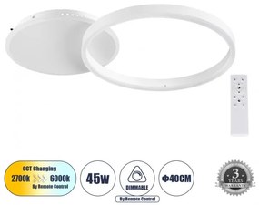 Φωτιστικό Οροφής Δαχτυλίδι Δίφωτο LED CCT 45W 5445lm VENOM Globostar 61118 Λευκό