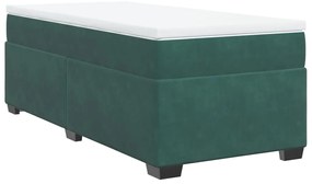 vidaXL Κρεβάτι Boxspring με Στρώμα Σκούρο Πράσινο 90x190 εκ. Βελούδινο