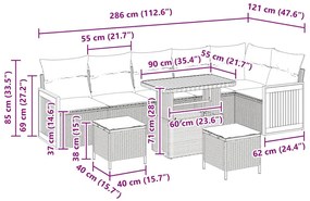 vidaXL Σετ Καναπέ Κήπου με μαξιλάρι 9 pcs Γκρι 90 x 55 x 71 cm