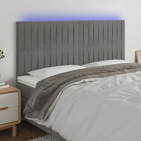 Κεφαλάρι Κρεβατιού LED Ανοιχτό Γκρι 200x5x118/128 εκ. Βελούδινο 3122728